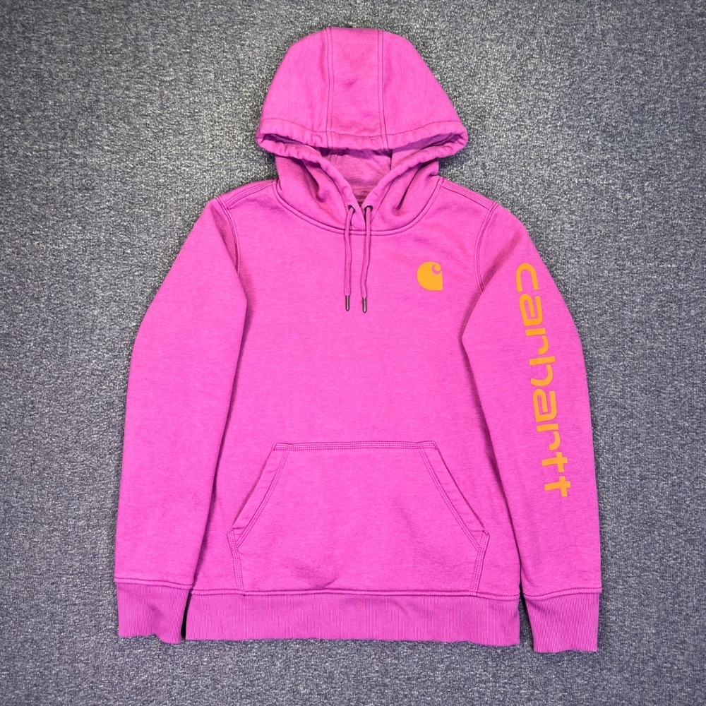Carhartt Hoodie Womens S Pink Relaxed Casual Graphic Sleeve Sweatshirt Workwear
